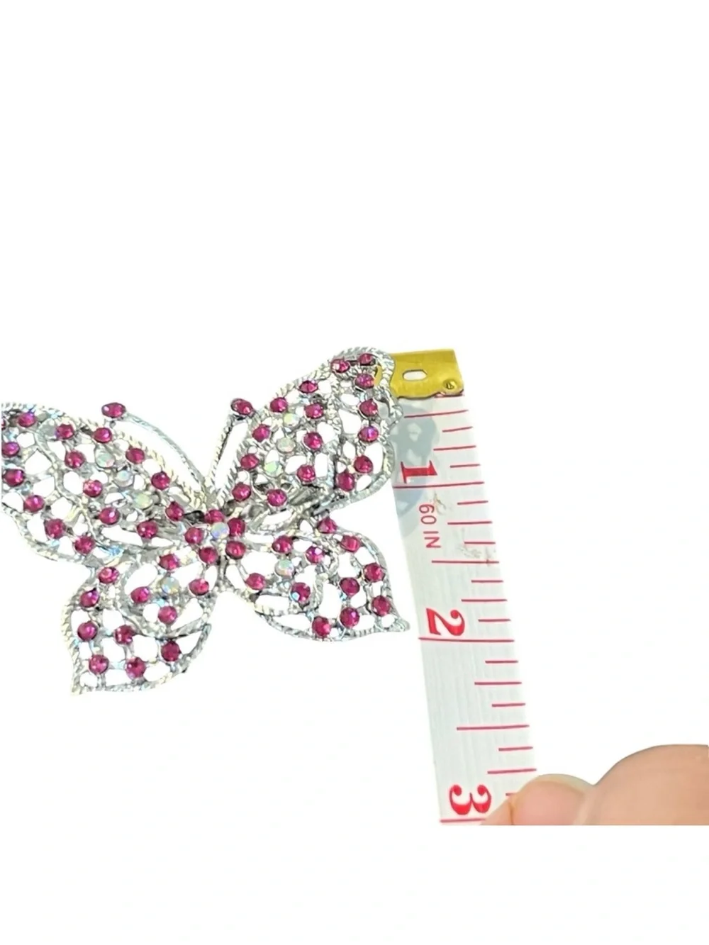 Silver-Tone Butterfly Hair Clip with Pink Crystals -FINAL PRICE DROP